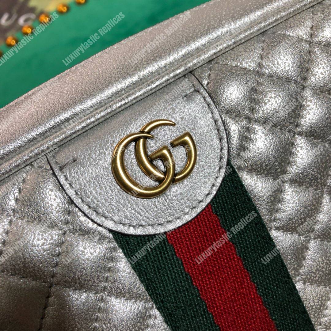 G*u*i quilted leather small shoulder bag silver
