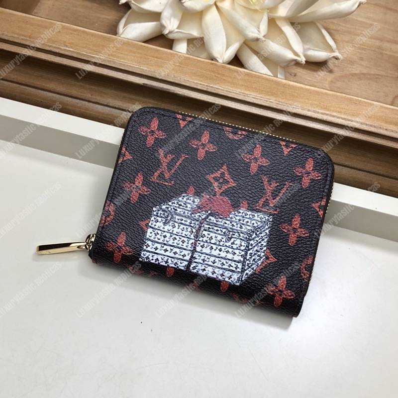 LV Zippy Coin Purse Catogram Dogs and Cats Brown Orange
