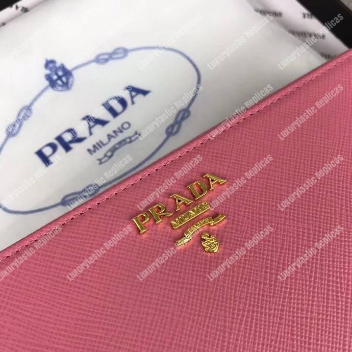 Pra*a large saffiano leather wallet pink gold hardware