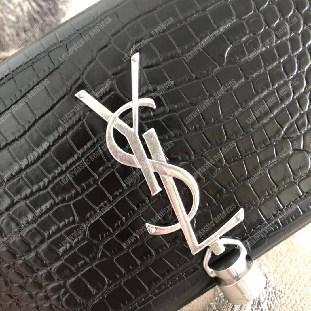 Saint Laurent Classic Small Kate Monogram Black Crocodile