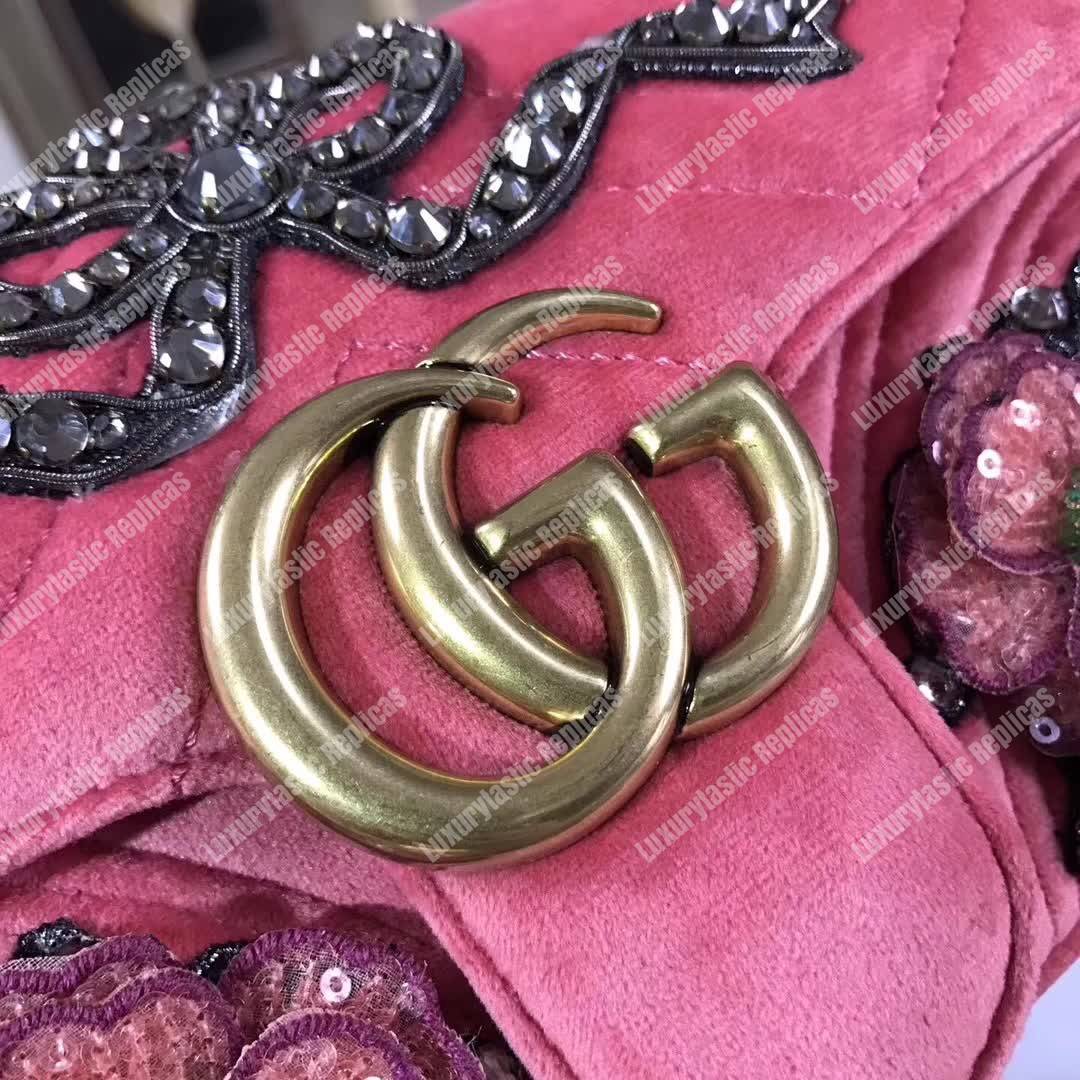 G*u*i gg marmont embroidered velvet mini bag ribbon
