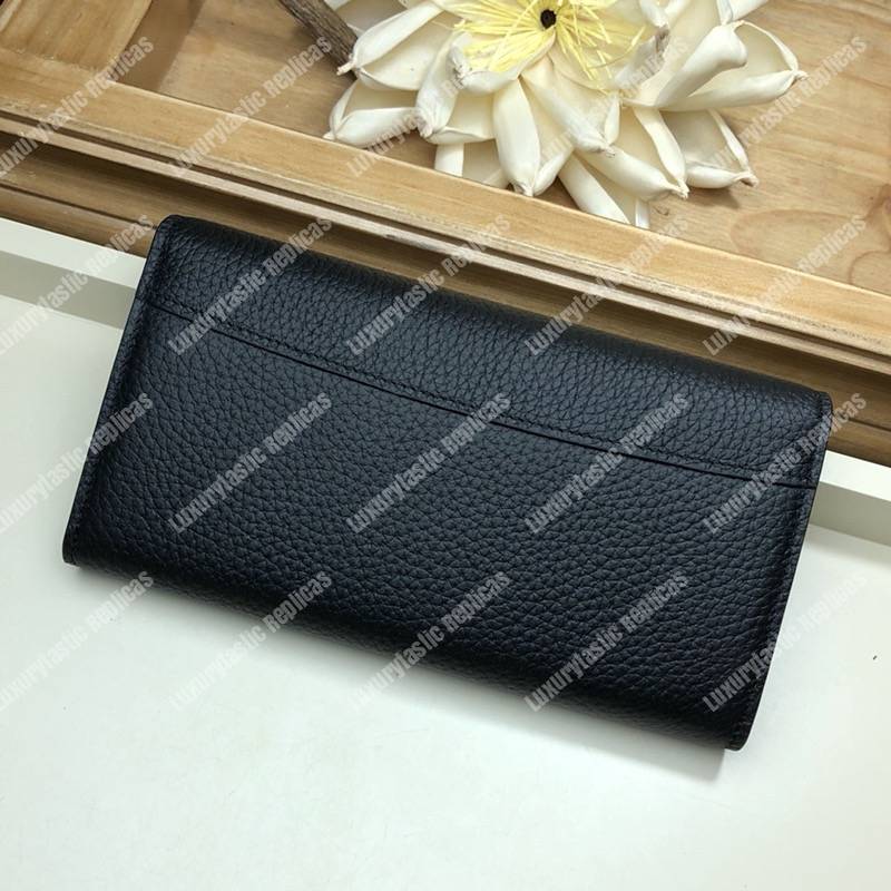 LV Capucines Wallet Taurillon Noir Leather Monogram Blue Flowers