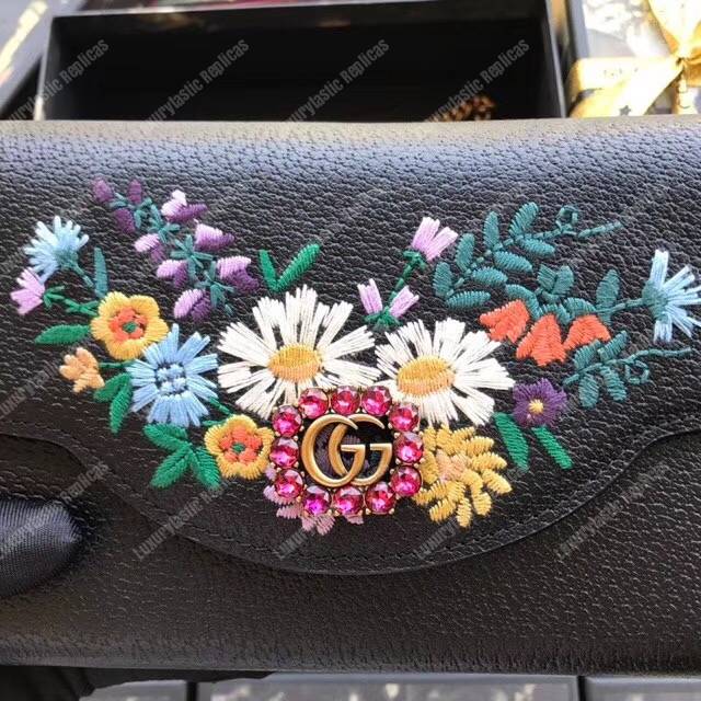 G*u*i embroidered leather mini shoulder bag black