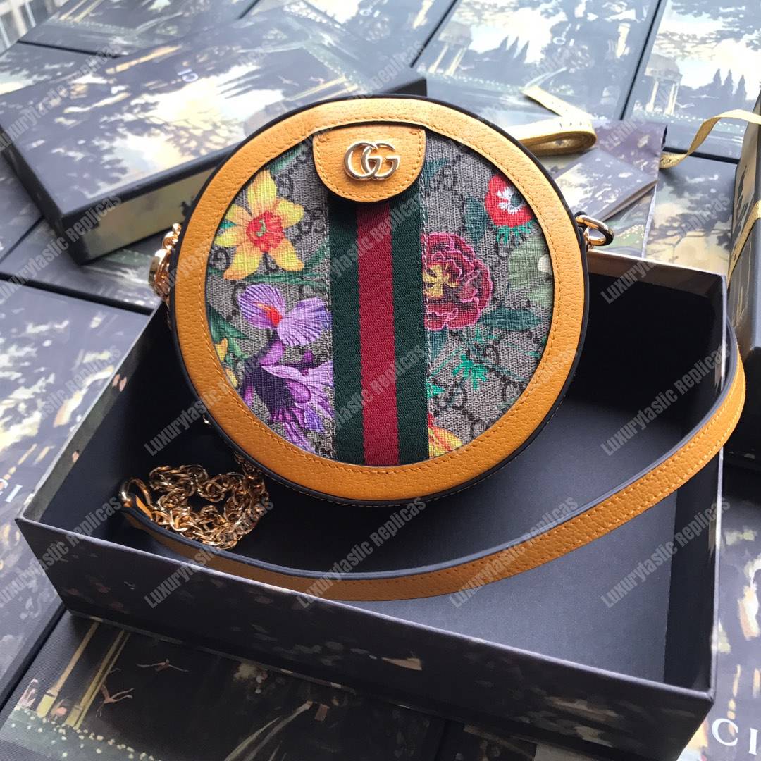 G*u*i ophidia gg flora mini round shoulder bag yellow