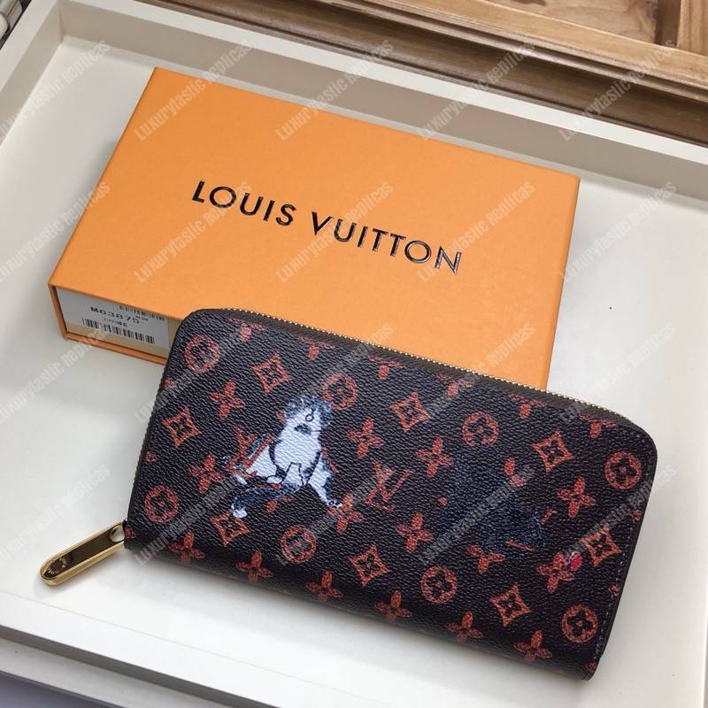 LV Zippy Wallet Catogram Dogs and Cats Brown Orange