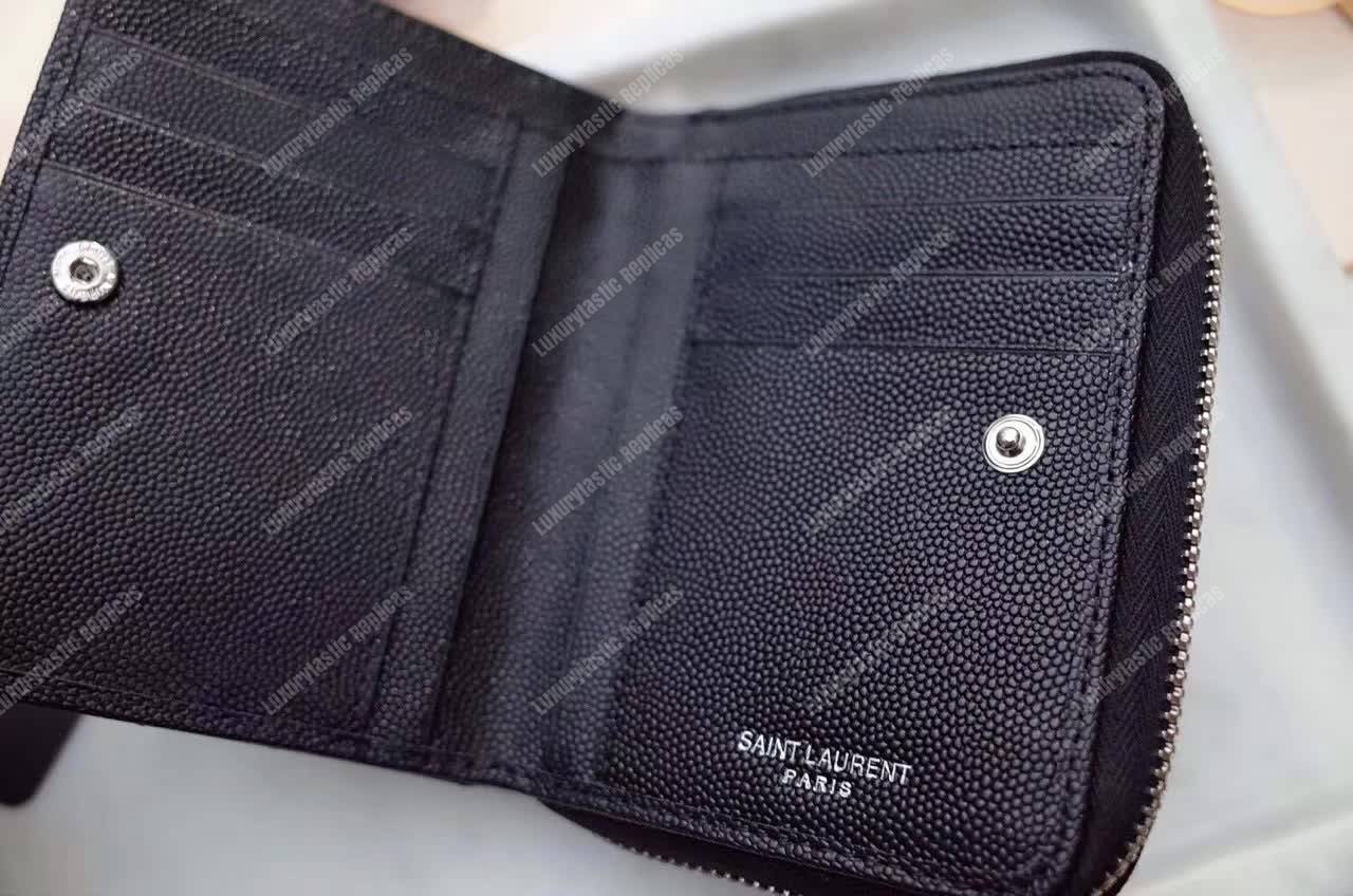 Saint Laurent Compact Zip Around Wallet Black Grain De Poudre