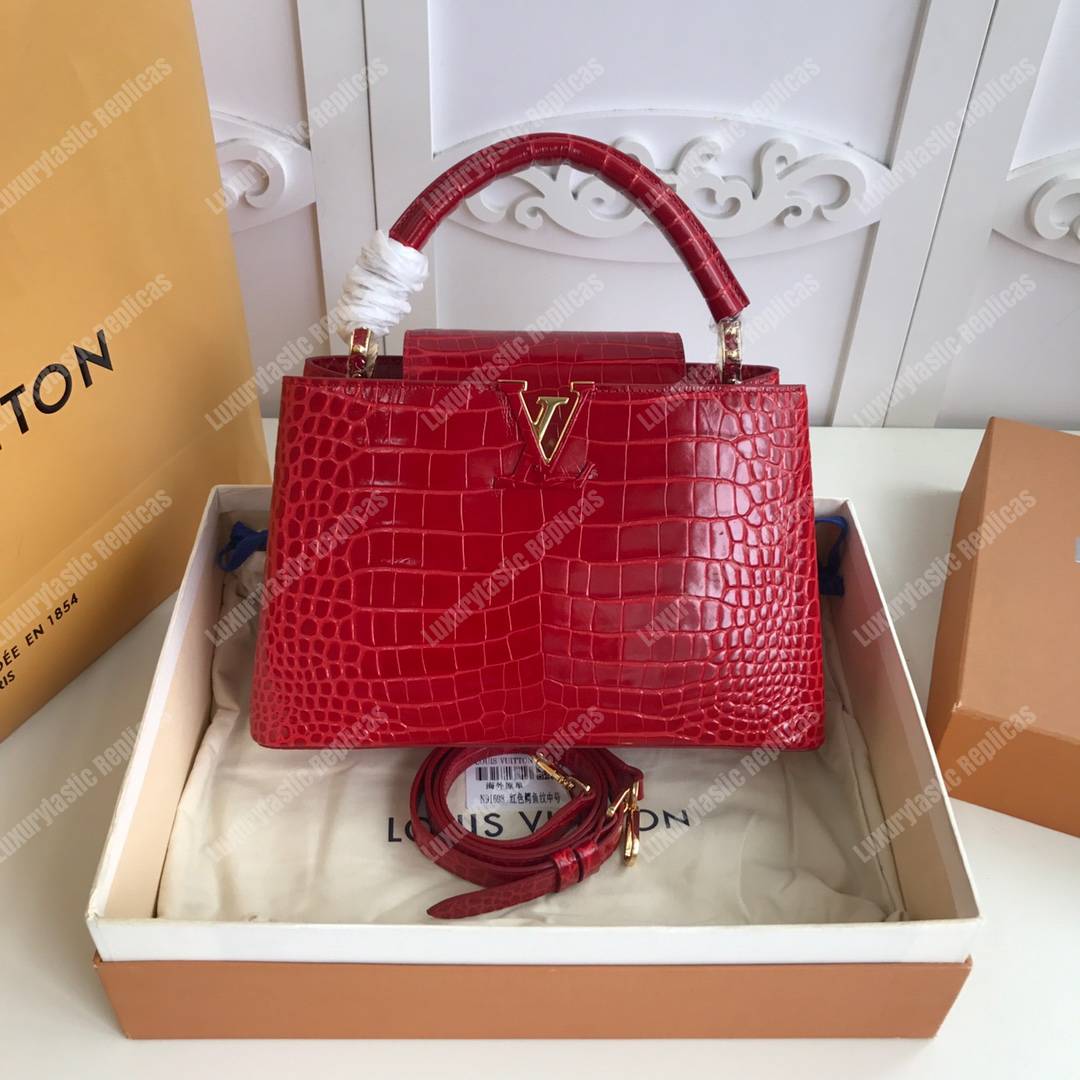 LV Capucines PM Crocodilien Mat Cerise
