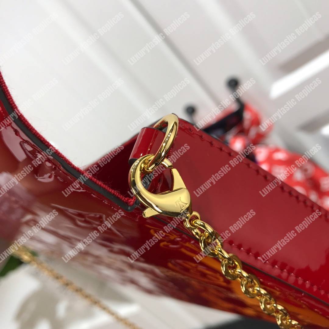 LV Pochette Felicie Monogram Vernis Leather Cerise