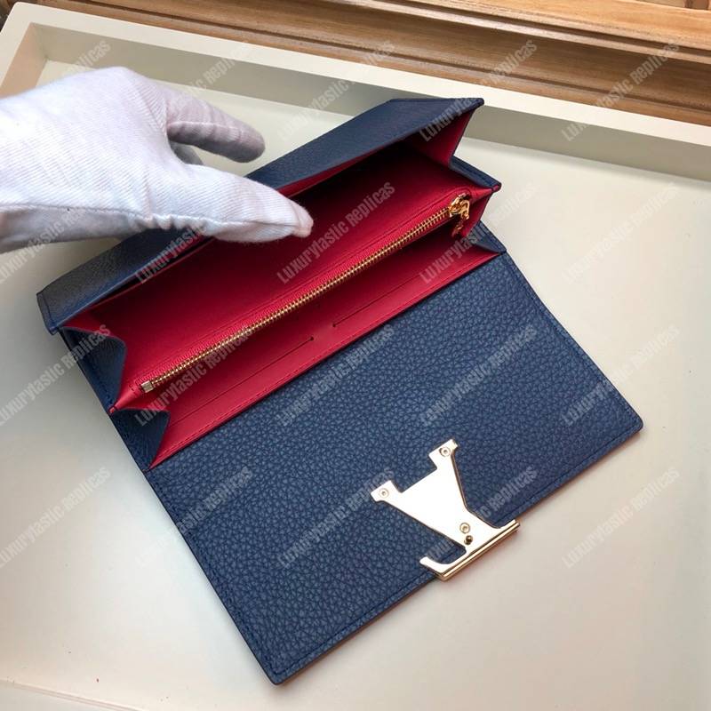 LV Capucines Wallet Taurillon Marine Rouge
