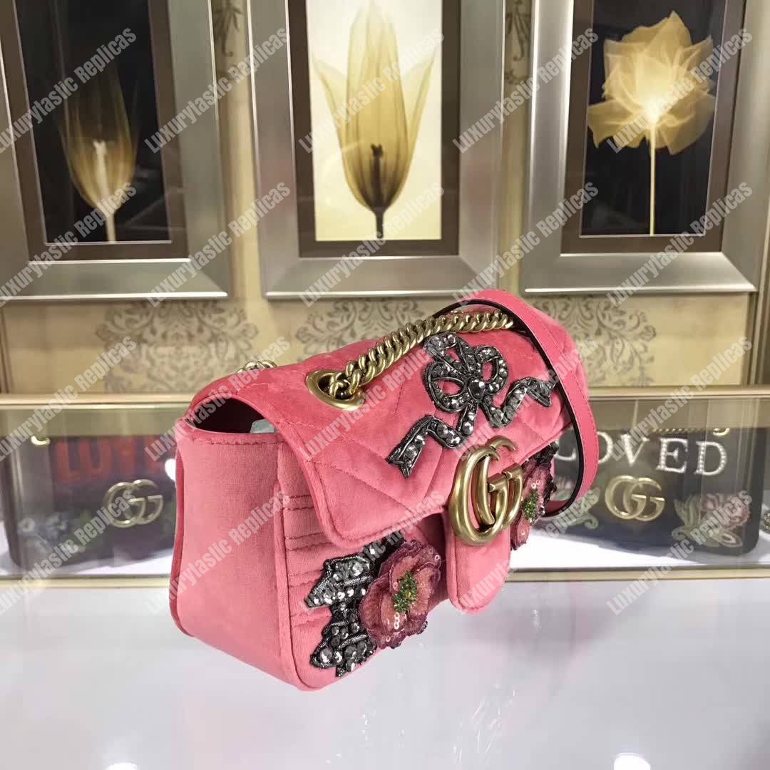 G*u*i gg marmont embroidered velvet mini bag ribbon
