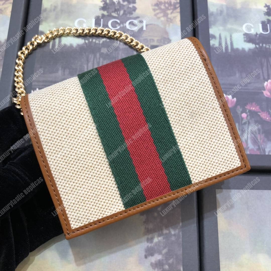 G*u*i rajah chain card case wallet beige