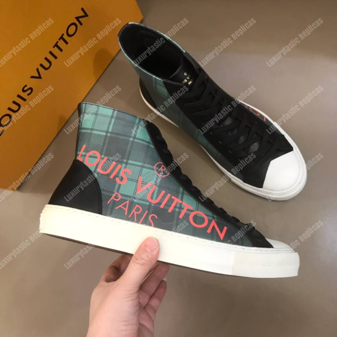 LV Tattoo Sneaker Boot Dameir Tartan Canvas Green