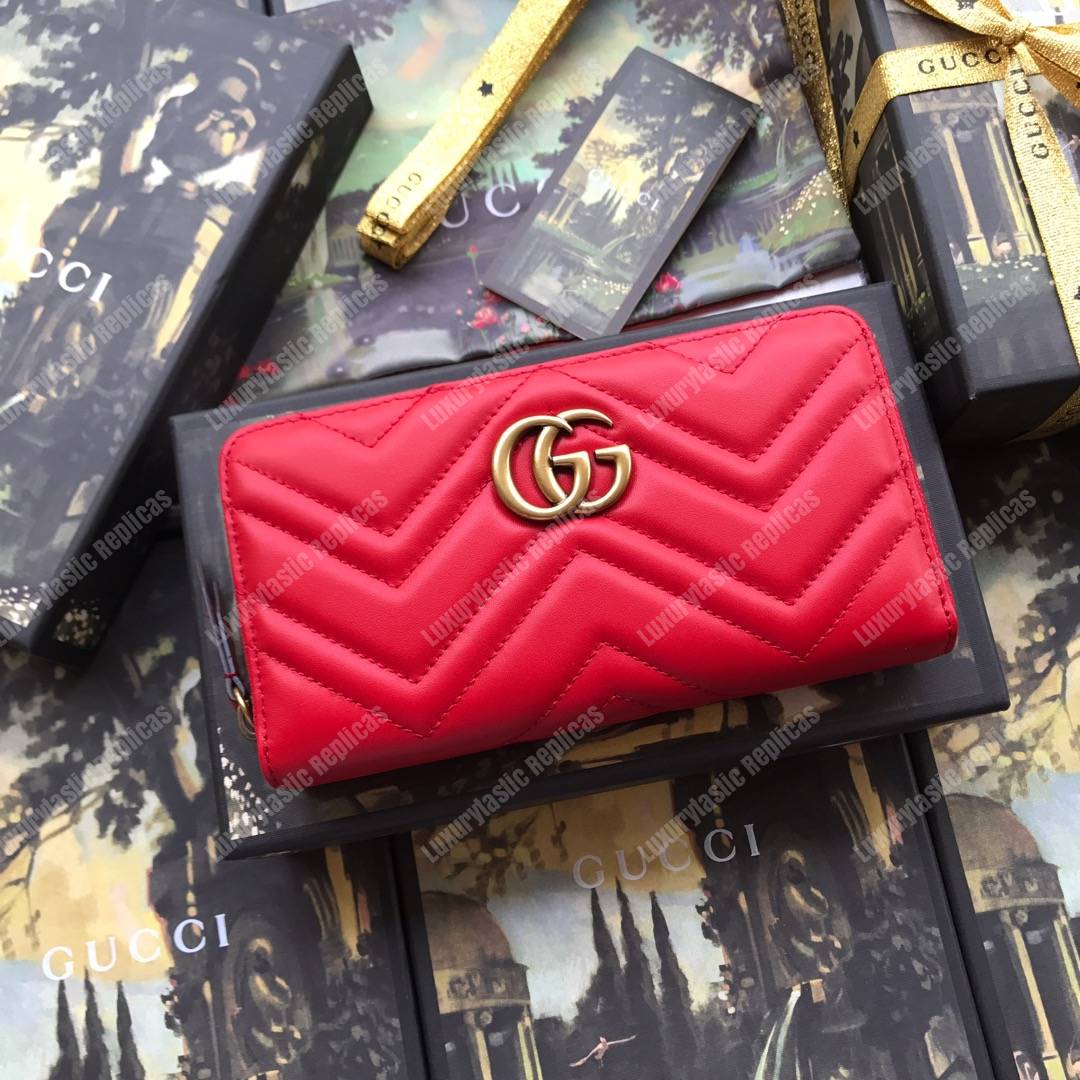 G*u*i gg marmont zip around wallet chevron red