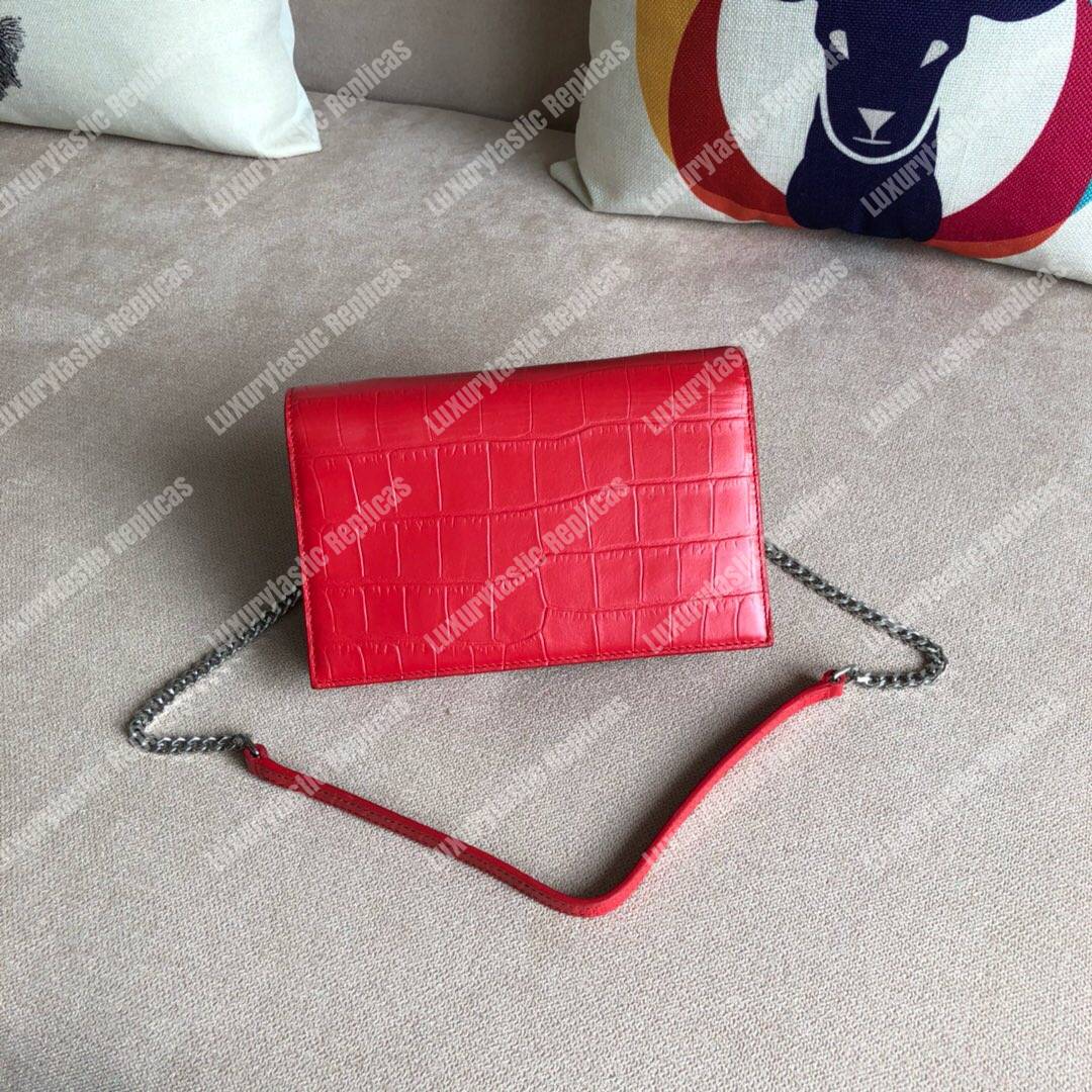 Saint Laurent Kate Chain Wallet With Tassel Red Crocodile