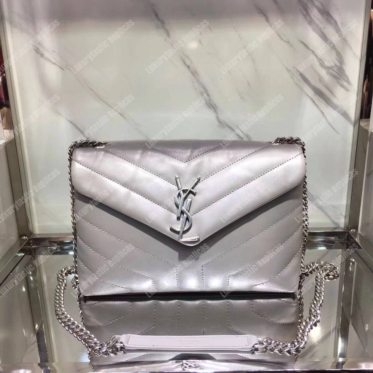 Saint Laurent Small Loulou Monogram Chain Bag Grey Metallic