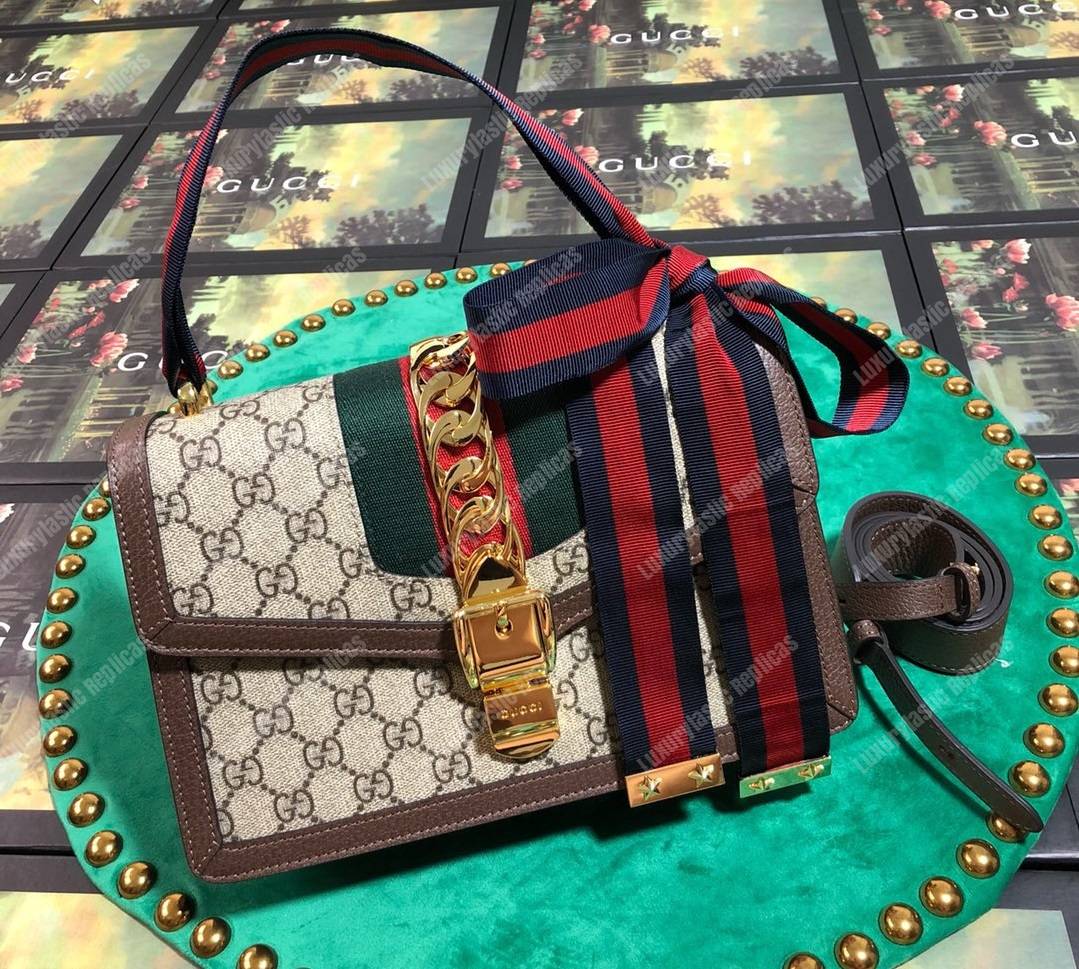G*u*i sylvie gg sup*e canvas mini bag brown
