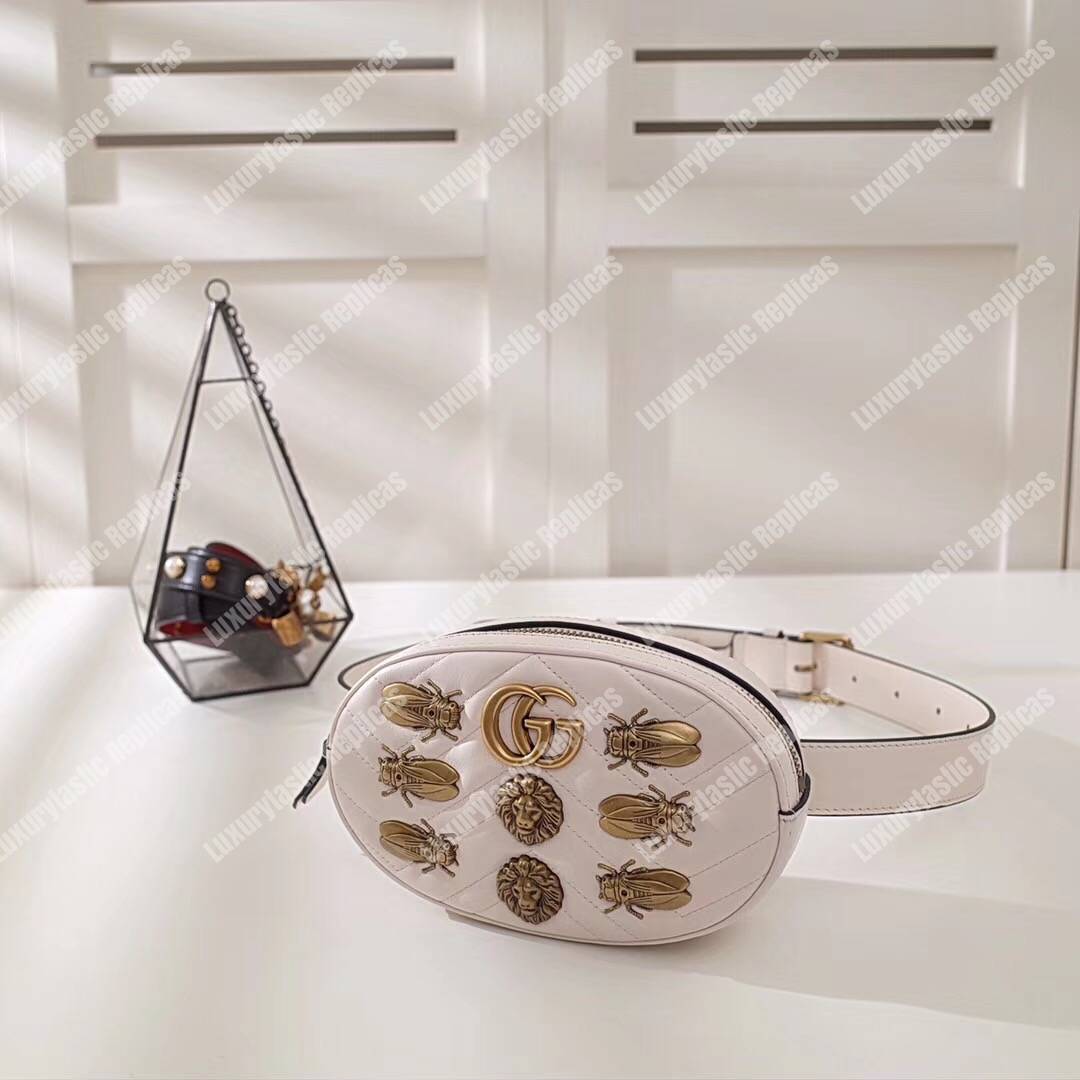 G*u*i gg marmont animal stud matelassé belt bag white
