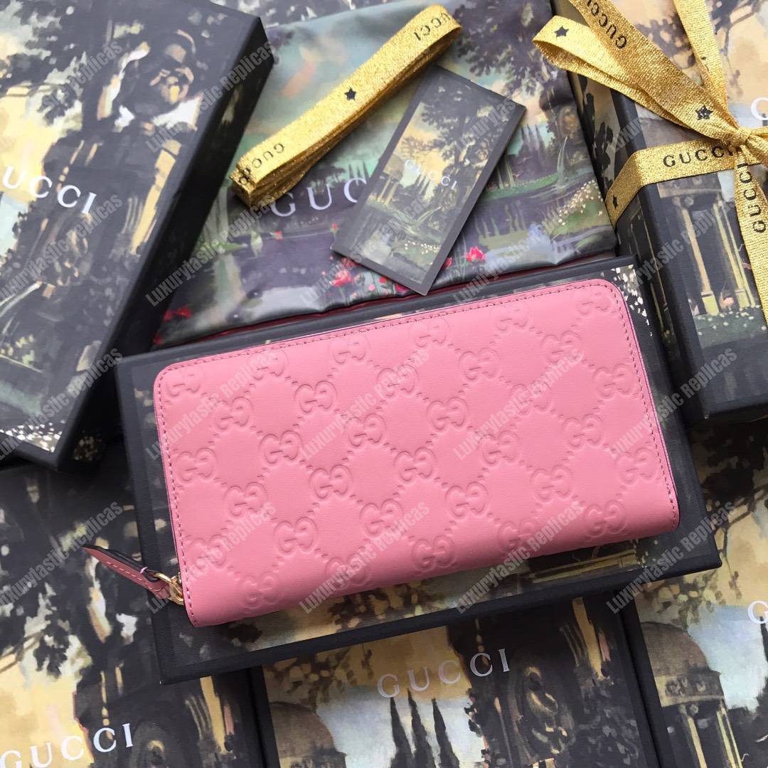 G*u*i signature zip around leather wallet pink