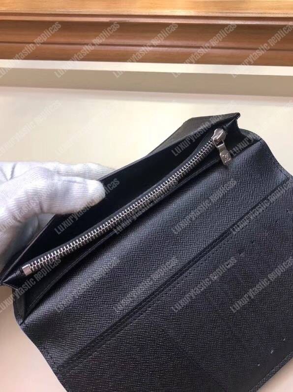 LV Brazza Wallet Taiga Leather Blue Trim