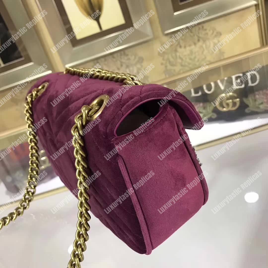 G*u*i gg marmont embroidered velvet mini bag feathers