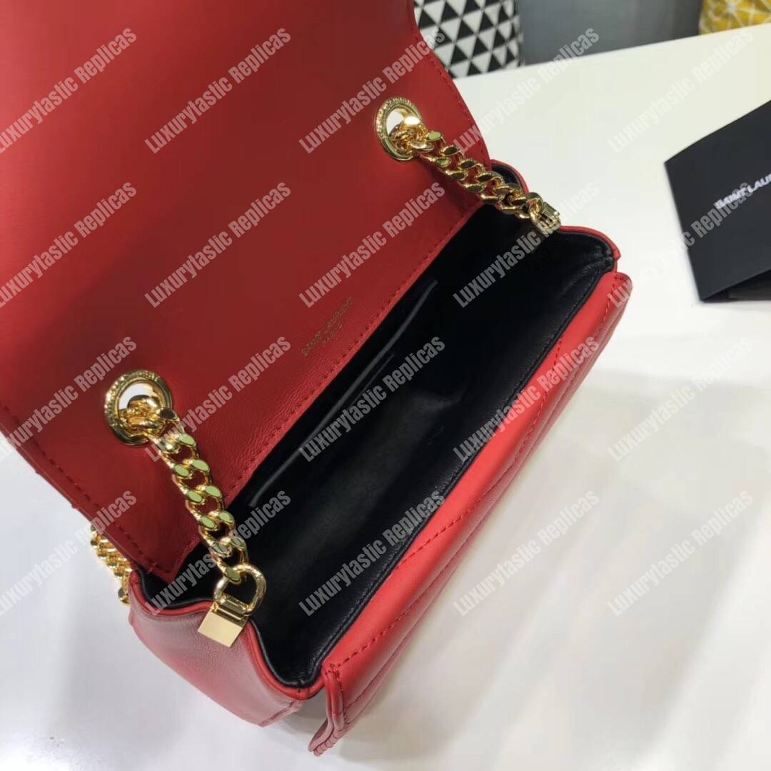 Saint Laurent Sulpice Small In Matelassé Leather Red
