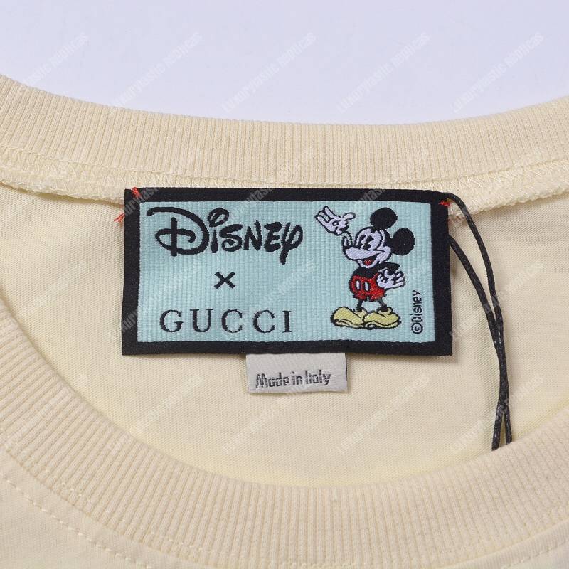 G*u*i cotton t-shirt mickey and minnie print beige