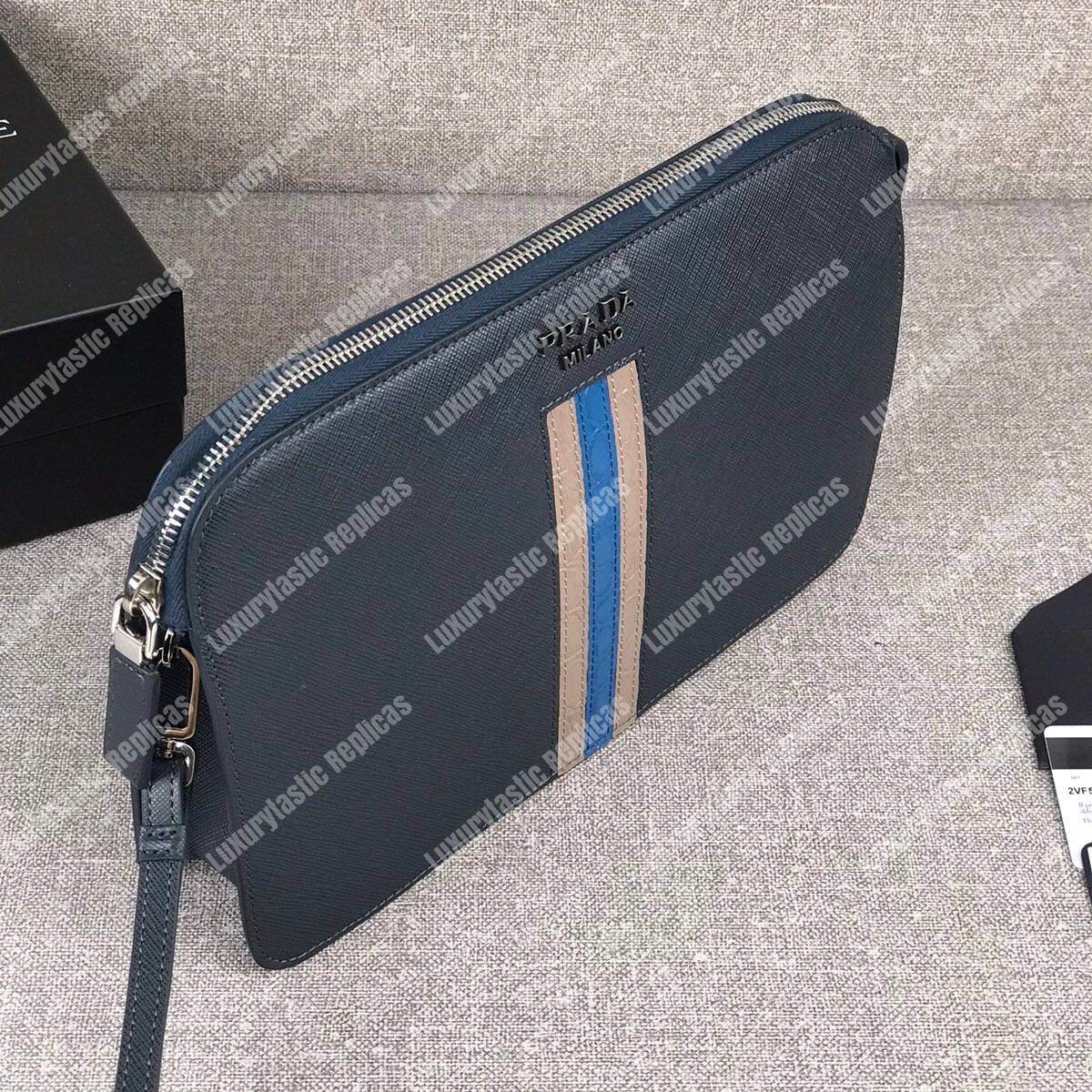 Pra*a saffiano and crocodile leather wallet blue grey/dark blue crocodile insert