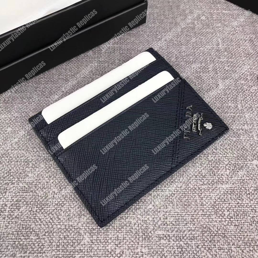 Pra*a leather card holder navy blue