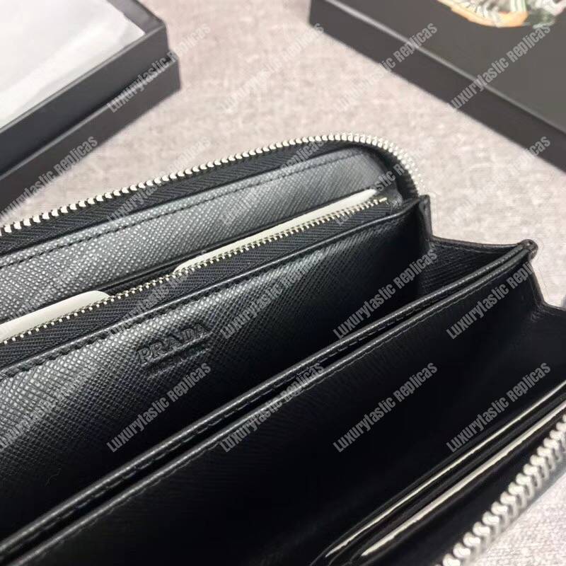 Pra*a saffiano and crocodile leather wallet all black with crocodile insert