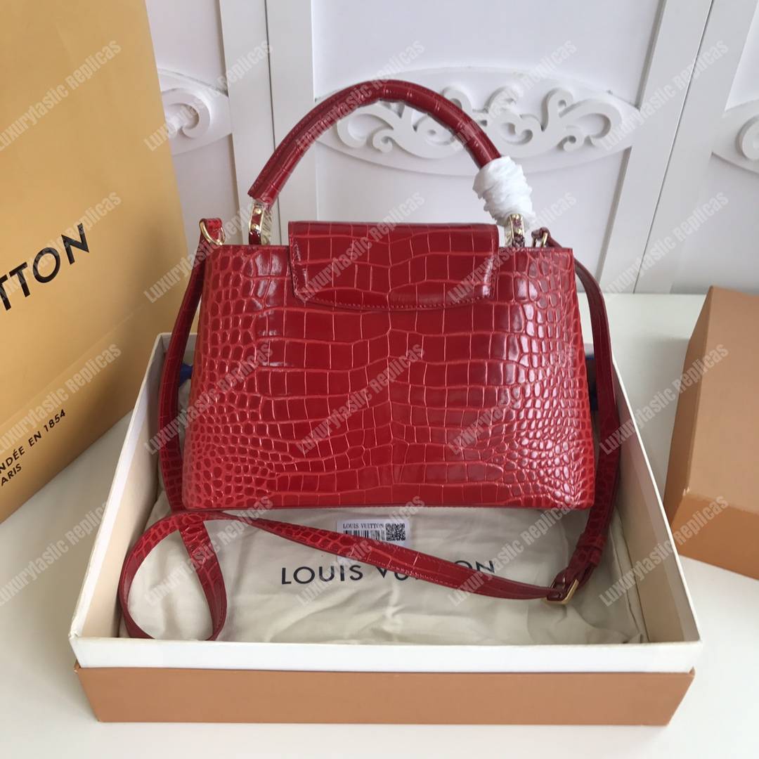 LV Capucines PM Crocodilien Mat Cerise