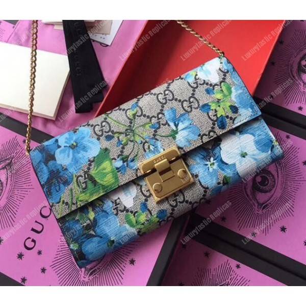G*u*i gg blooms sup*e padlock continental wallet blue