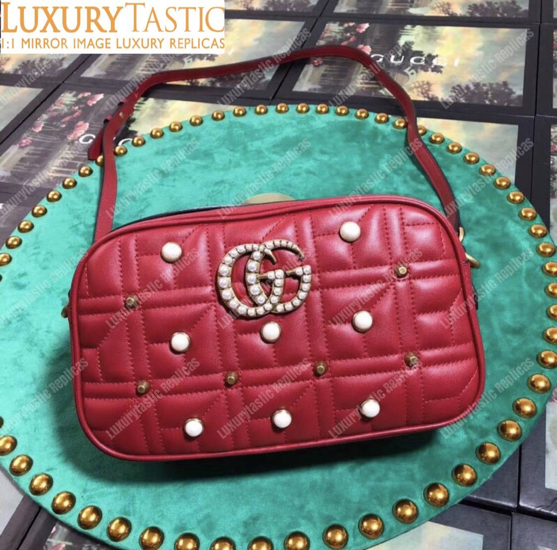 G*u*i gg marmont small matelassé shoulder bag with pearls red