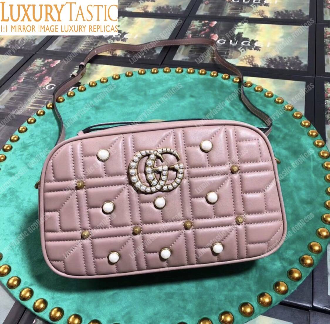 G*u*i gg marmont small matelassé shoulder bag with pearls magnolia