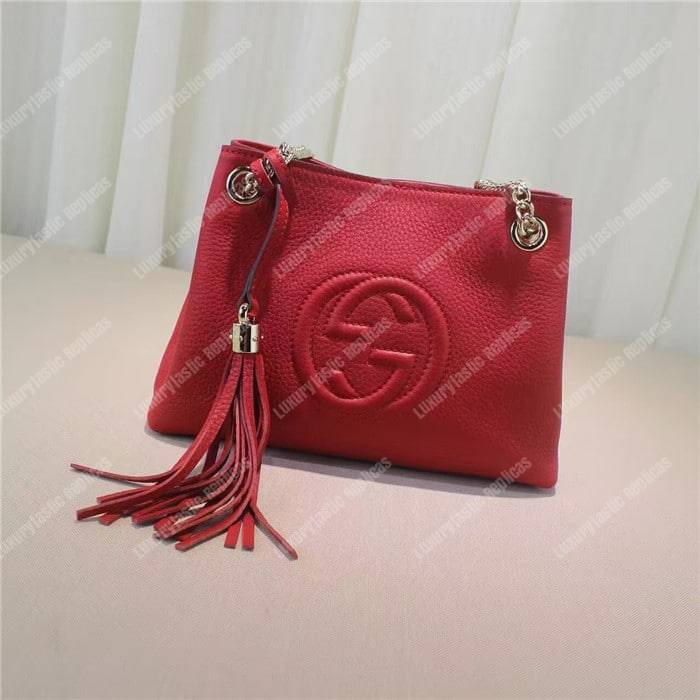 G*u*i soho leather chain strap shoulder bag red