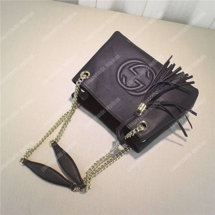 G*u*i soho leather chain strap shoulder bag black