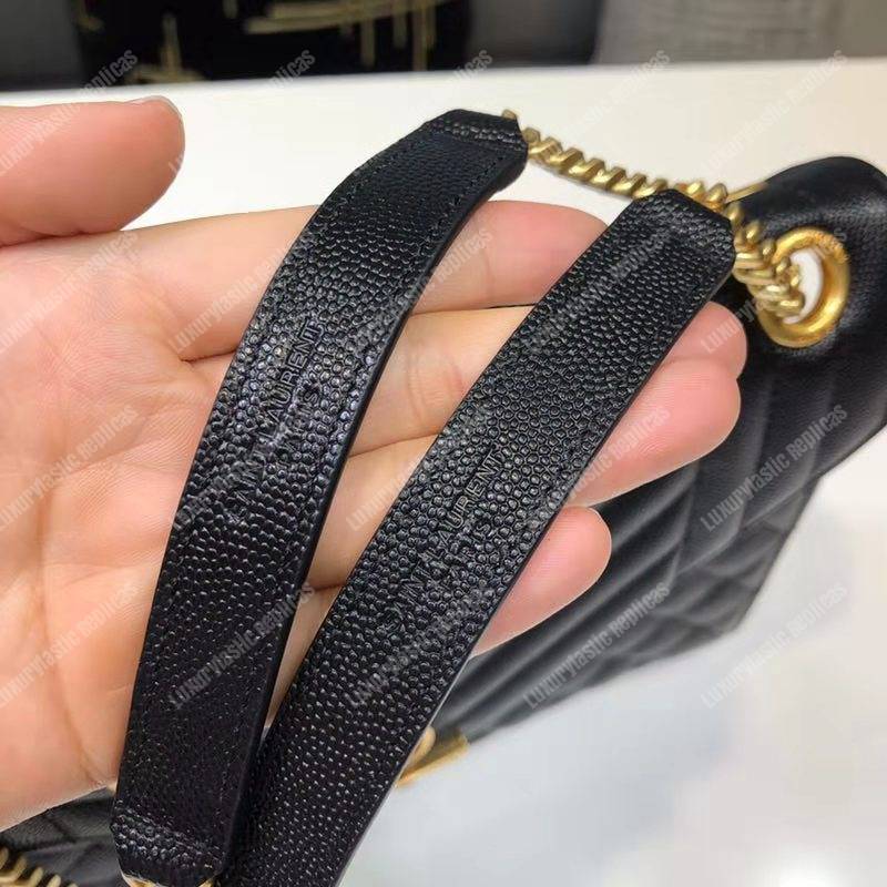 Saint Laurent Envelope Medium Bag Mix Matelassé Grain De Poudre Embossed leather Black Gold-Toned