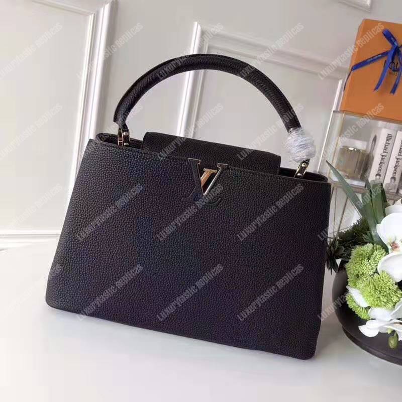 LV Capucines MM Taurillon Leather Noir Electric