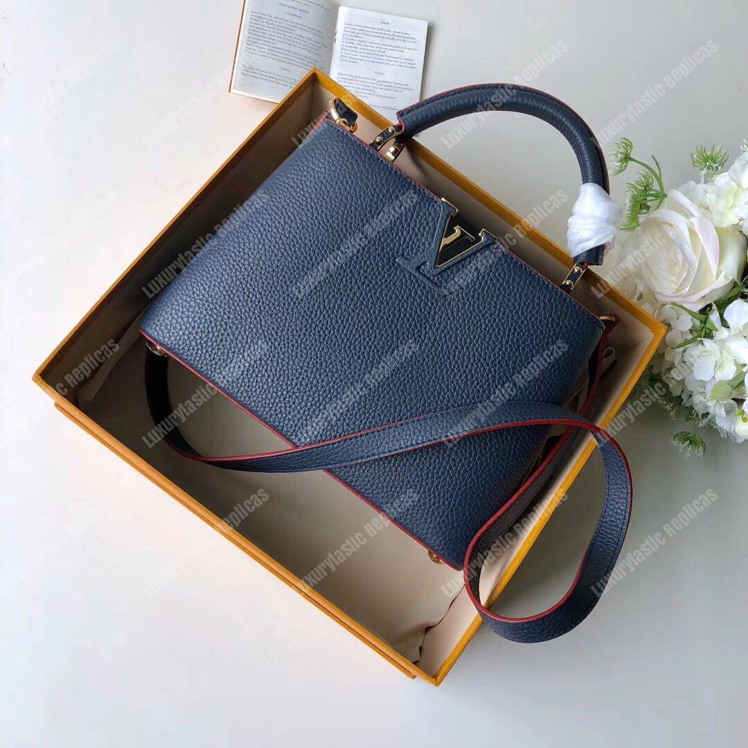 LV Capucines BB Taurillon Marine Rouge
