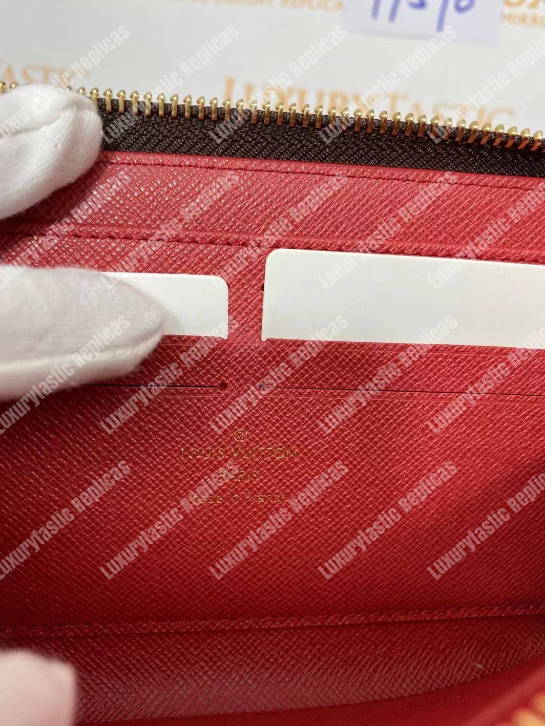 LV Zippy Wallet Damier Ebene Gold Studs