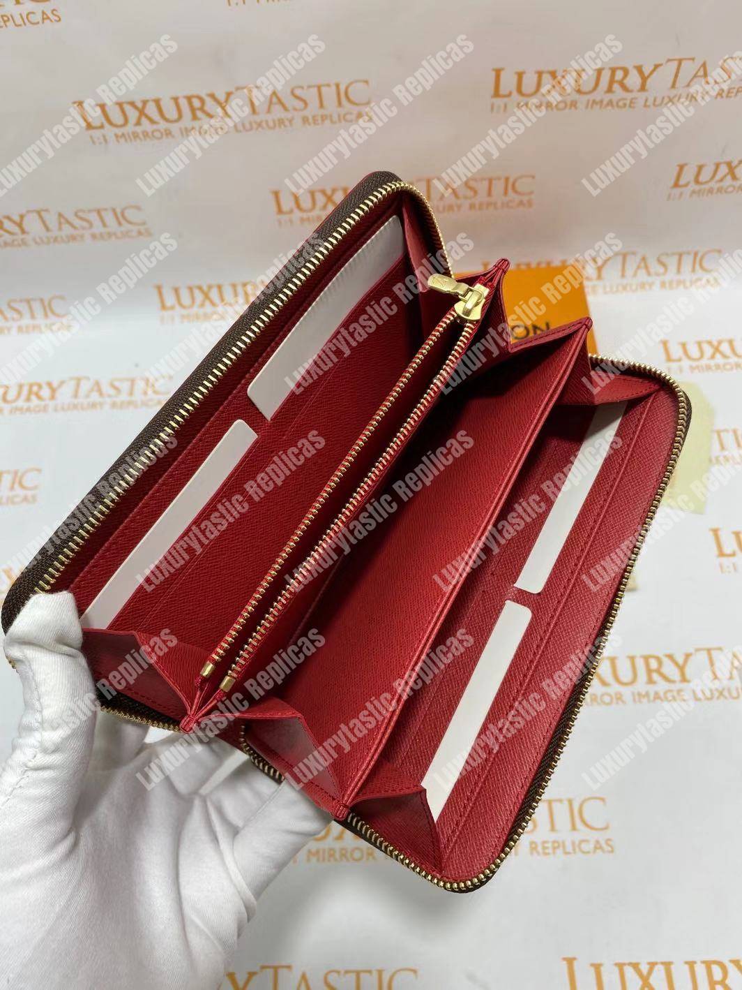 LV Zippy Wallet Damier Ebene Gold Studs