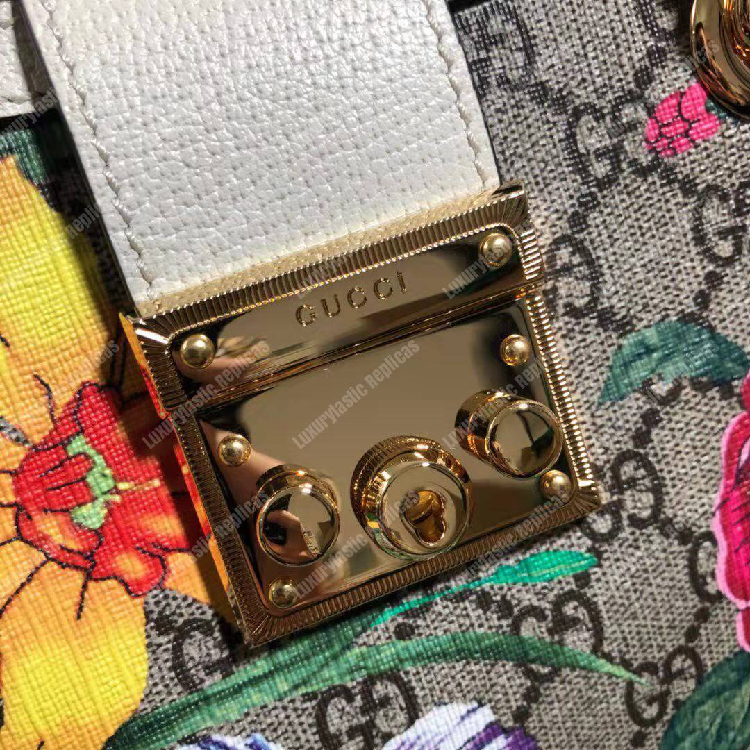 G*u*i padlock small shoulder bag white flora