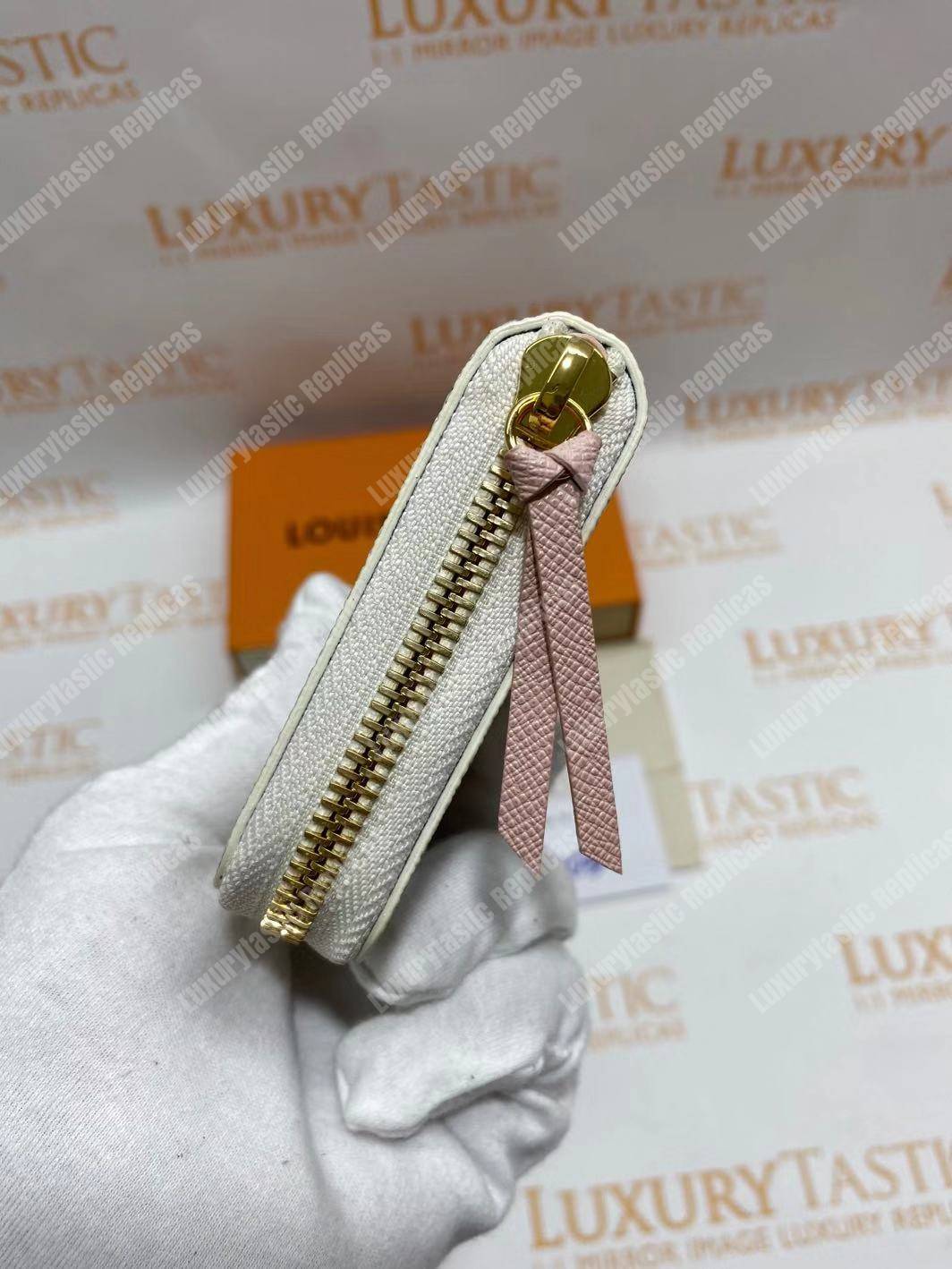 LV Clemence Wallet Damier Azur Canvas Rose Ballerine