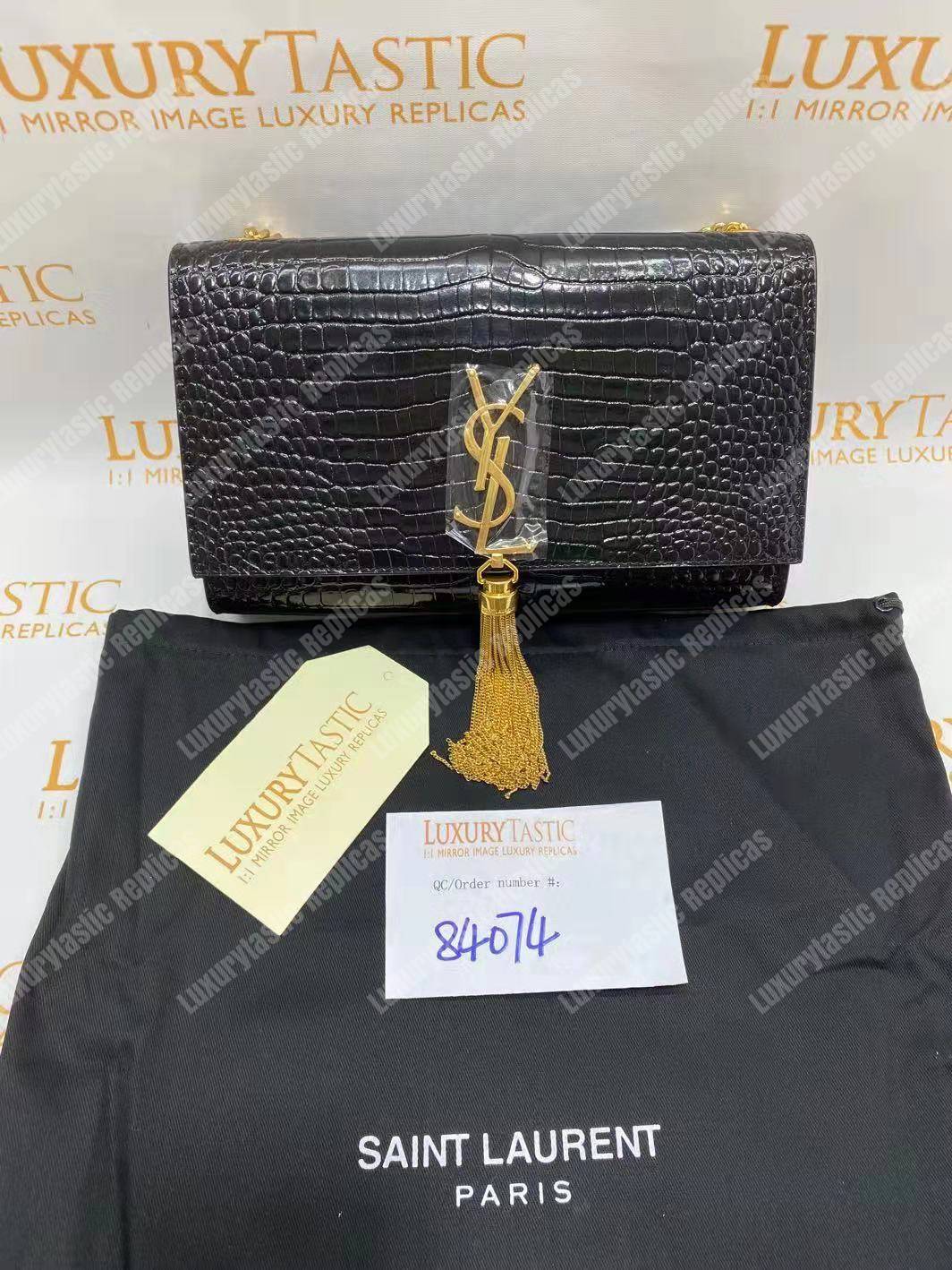 Saint Laurent Medium Kate Tassel Chain Bag Black Crocodile