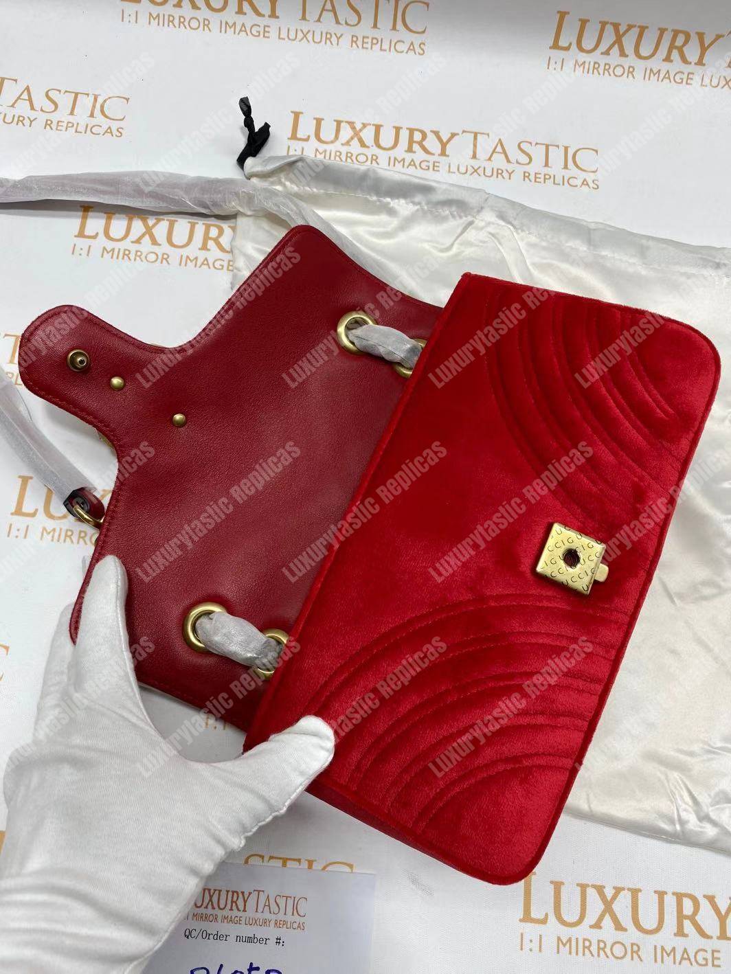G*u*i gg marmont velvet shoulder bag red