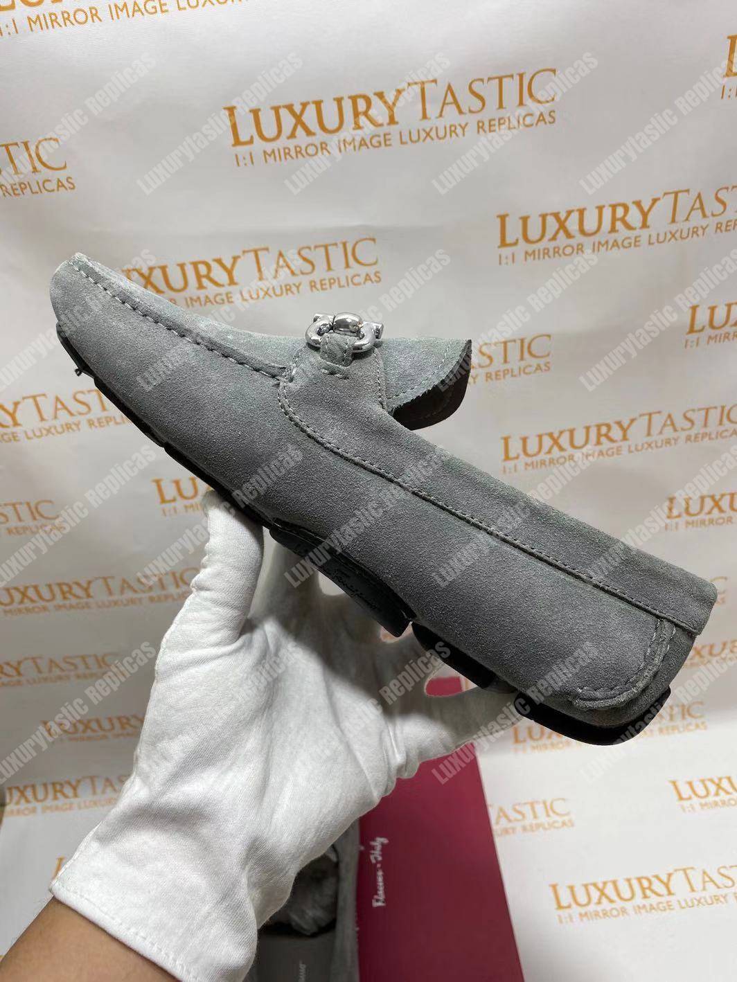Salvatore Ferragamo Gancini Driving Shoe Gray