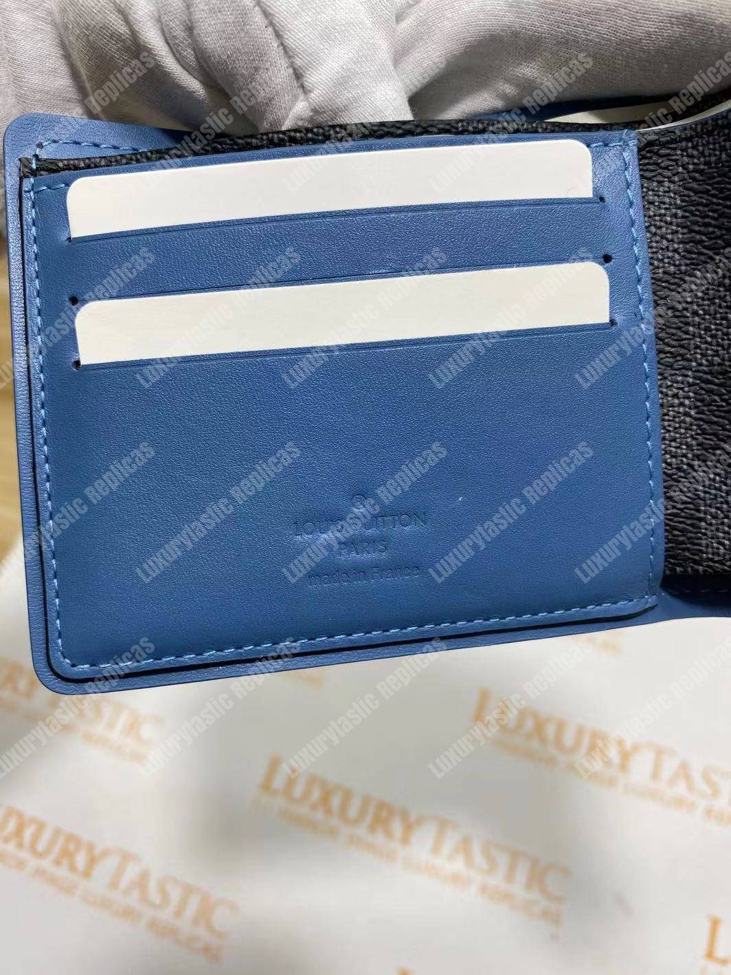 LV Multiple Wallet Damier Graphite Canvas Blue Neon