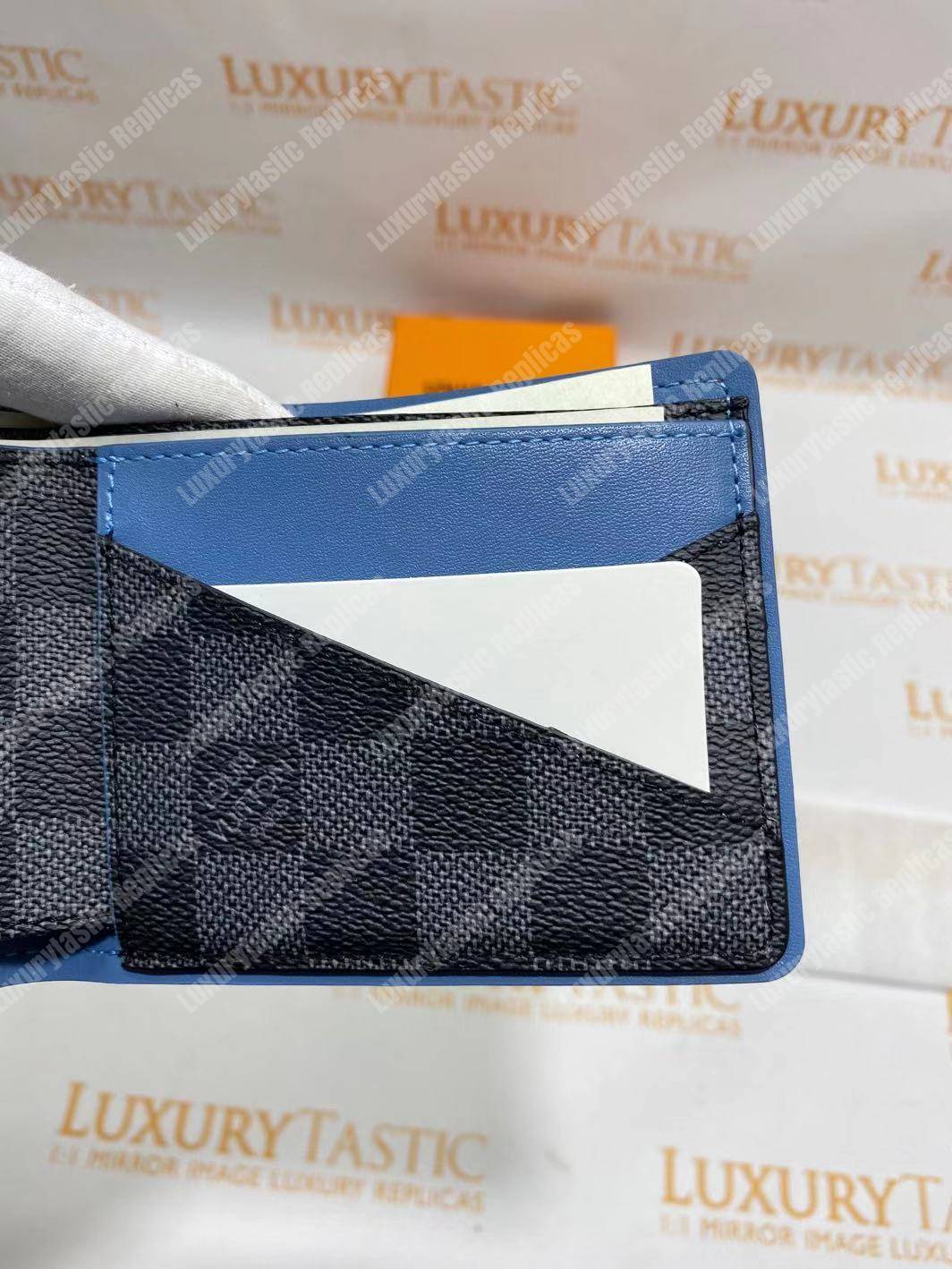 LV Multiple Wallet Damier Graphite Canvas Blue Neon