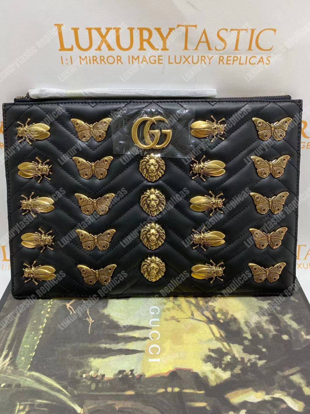 G*u*i gg marmont animal studs leather pouch black