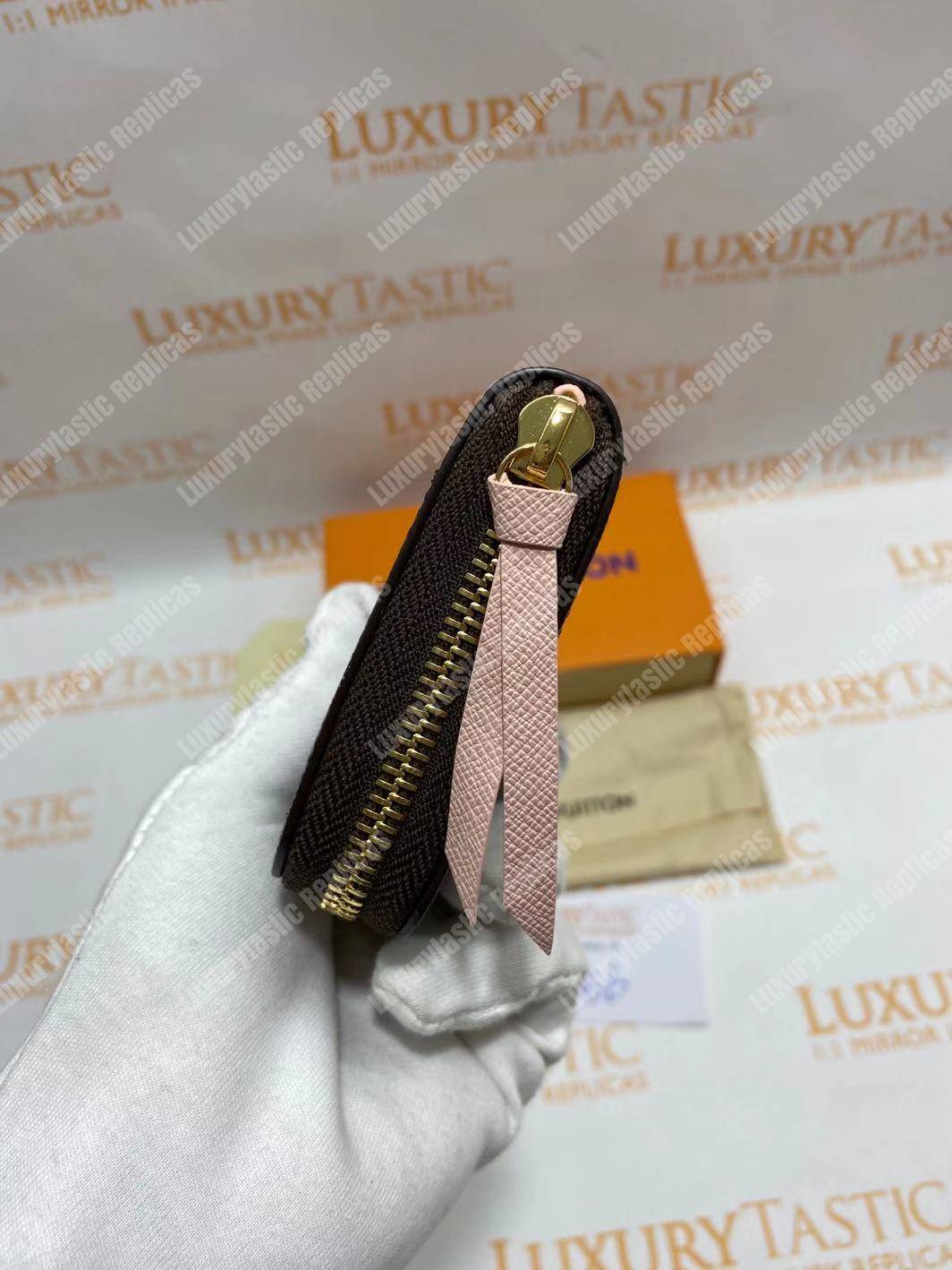 LV Clemence Wallet Damier Ebene Rose Ballerine