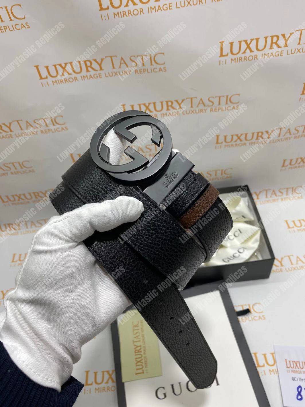 G*u*i leather belt with interlocking g buckle brown
